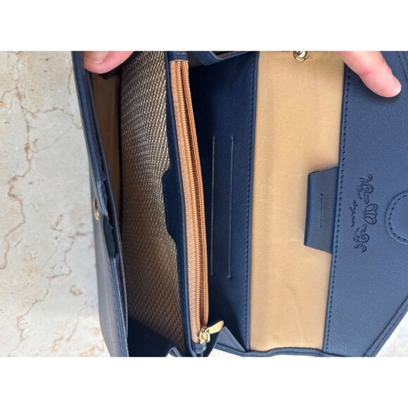 ling xin LEATHERWARE Navy blue Mini  faux Leather Wallet With Wrist Strap - Picture 6 of 8